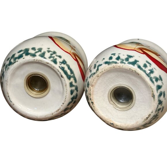 VINTAGE POTTERY GREEN SPONGE DESIGN ON TOP RED APPLE SALT AND PEPPER SHAKERS - Picture 12 of 12